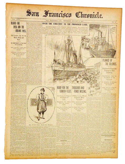 Item #1489 San Francisco Chronicle. Vol LXVI, No. 21, Aug. 5, 1897. (Klondike, Gold Rush, Ads). M. H. de Young, Proprietor.