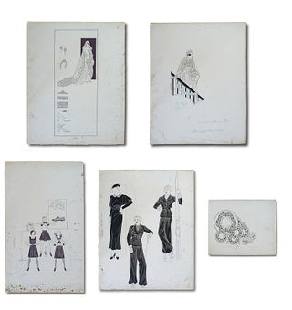 Item #1822 Collection of 5 Original 1930's Artist's Fashion Sketches (Ladies Wedding & Fashion...