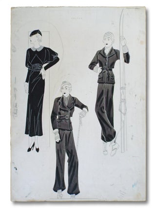 Collection of 5 Original 1930's Artist's Fashion Sketches (Ladies Wedding & Fashion Artwork )