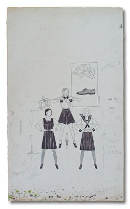 Collection of 5 Original 1930's Artist's Fashion Sketches (Ladies Wedding & Fashion Artwork )