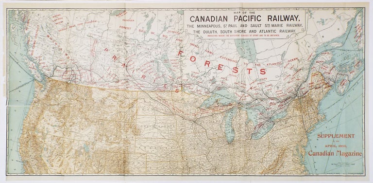 Item #1849 [Big Game Hunting] Map of the Canadian Pacific Railway, The Minneapolis, St. Paul and Sault Ste. Marie Railway, The Duluth, South Shore and Atlantic Railway. Indicating Where the Different Classes of Sport Are to be Obtained. Poole Brothers.