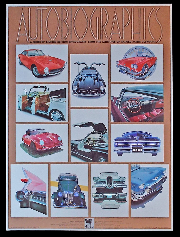 Item #1938 [Cleworth] Autobiographics : A Series of Limited Edition Lithographs from the Paintings of Harold James Cleworh ('64 Ferrari 250 GTB Lusso, '55 Mercedes Benz 300 SL, '58 Chevrolet Corvette, '55 Porsche Speedster, etc.). Harold James Cleworth.