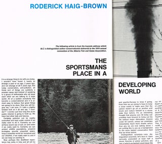 Item #2013 "The Sportmans Place in a Developing World" by Roderick Haig-Brown. Roderick...