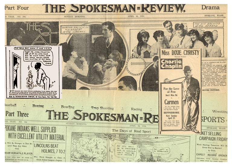 Item #2061 The Spokesman-Review, No. 306 - April 16, 1916 (Black Americana Tobacco Advertisement, Charlie Chaplin).