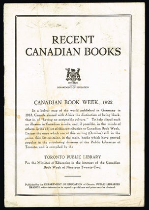 Item #2265 Recent Canadian Books : Canadian Book Week, 1922 (Proof of "Canadian Culture")....