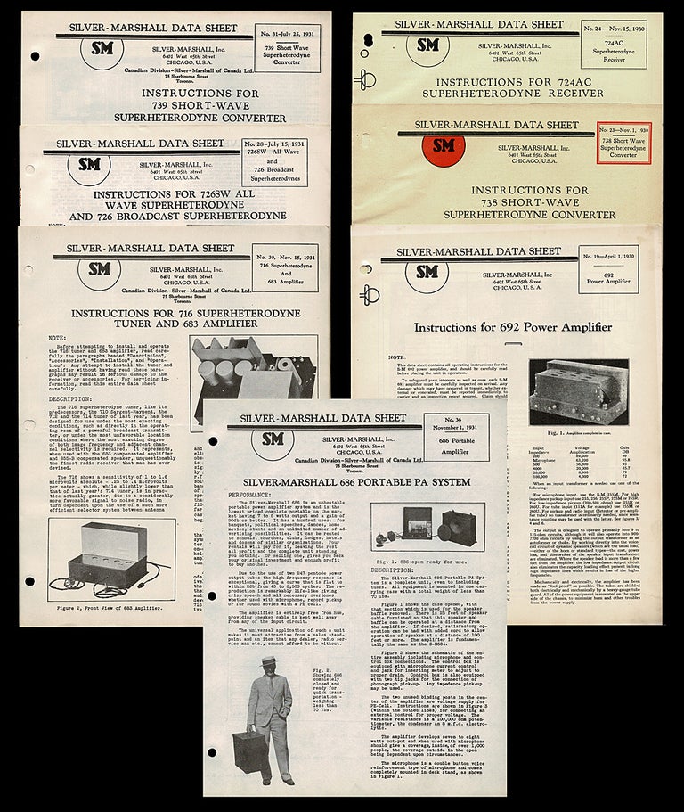 Item #2413 1930 Silver-Marshall Data Sheets (Superheterodyne, Radio, Short Wave). Inc Silver-Marshall.