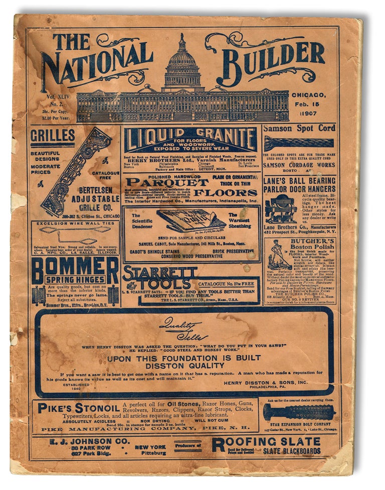 Item #2514 The National Builder. Feb. 15th, 1907 - Vol. XLIV No. 2 (Trade Magazine).