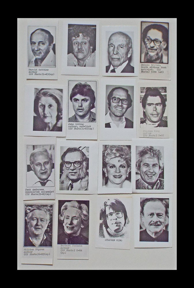 Item #2518 16 B&W Press Photographs of Famous Authors, Poets & Playwrights (Stephen King, Isaac Asimov, John Irving, Joseph Heller, Kurt Vonnegut Jr. et al). Canadian Press.