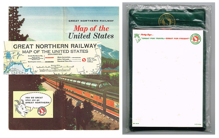 Item #2696 Great Northern Railway Map of the United States * together with * Great Northern Railway Promotional Writing Pad. Great Northern Railway.