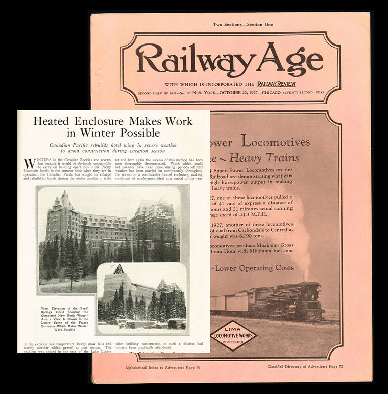 Item #2705 Railway Age. Vol. 83 No. 17 - Oct. 22, 1927 (CPR, Banff Springs Hotel). Samuel O. Dunn.