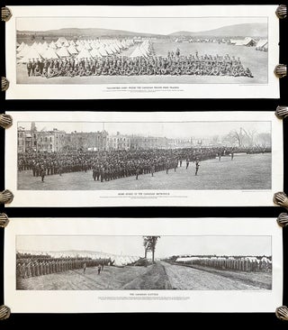 Six Panoramic Views of Canadian Troops during WW I : The Sailing of the First Contingent ; The Gallant Boys Who Saved the Day at Langemarck ; Canada's Sons Who Fought for the Flag ; Valcartier Camp - Where the Canadian Troops were Trained ; The Canadian Scottish and Home Guard of the Canadian Metropolis