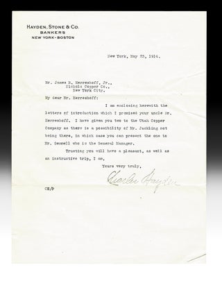 Item #2831 Letter of Introduction from Charles Hayden to J.B. Herreshoff, Jr. (TLS, New York -...