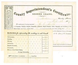 Item #2880 [Pedagogy] 1869 Madison County Superintendent's Certificate. Second Grade (Teacher's...
