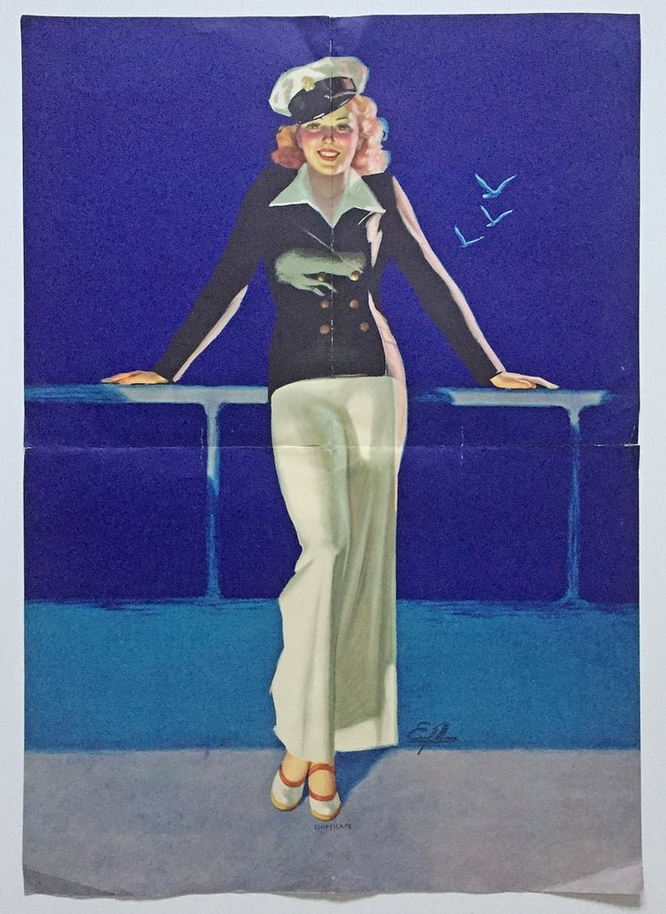 Item #2885 Lithographed Pin-Up Girl "SHIPSHAPE" Cruise Ship Poster by Earl Moran. Earl Steffa Moran.
