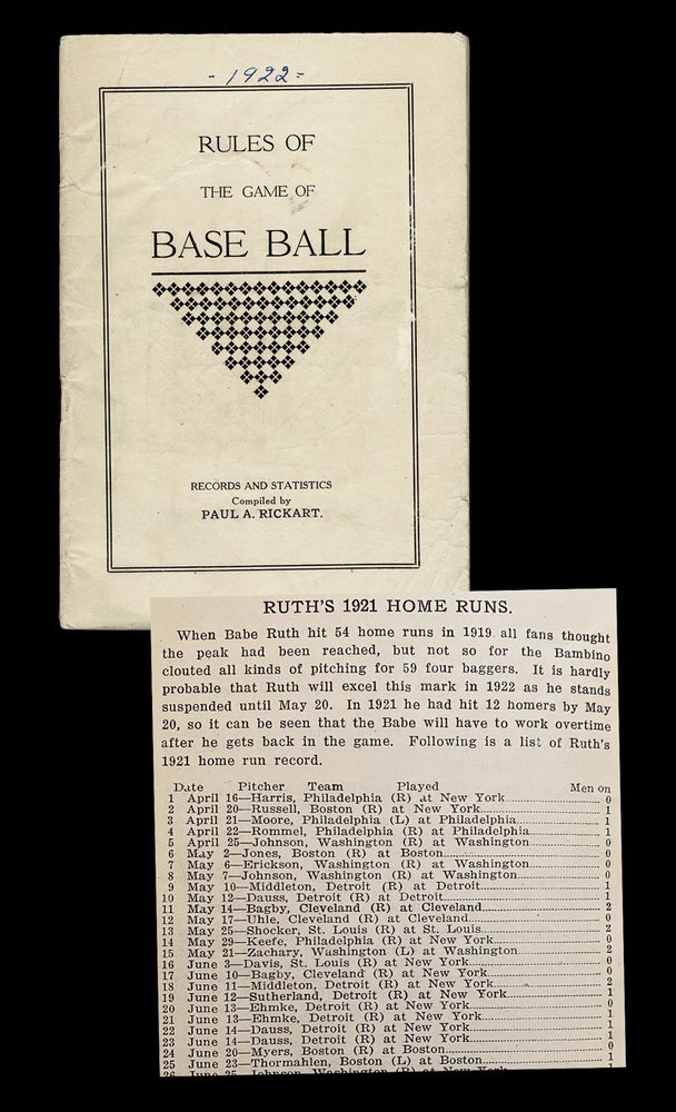 Item #3053 [Babe Ruth] Rules of the Game of Base Ball : 1922. Paul A. Rickart.