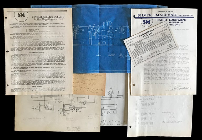 Item #3149 Silver-Marshall Typed Letter Signed, Silver-Marshall General Service Bulletin, Blue Print Schematic and Related Ephemera. Inc Silver-Marshall.