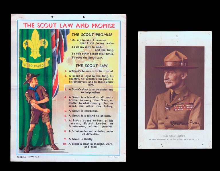 Item #3471 [Vintage Boy Scout Posters] "The Chief Scout" together w. "The Scout Law and Promise" The Boy Scouts Association.