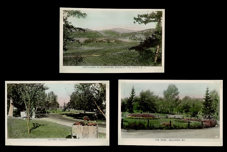 Item #3863 [Hand-Colored RPPC] 3 c. 1940 Real Photo Postcard Views of Kelowna, BC. Sutton Co. Ltd Gowen.