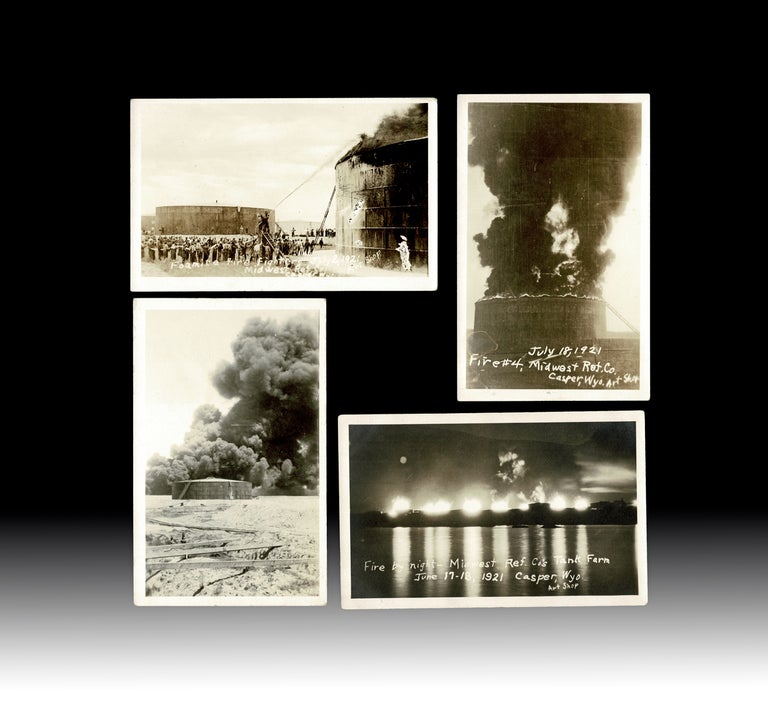 Item #3976 [RPPC] Photos of Casper, Wyoming and the 1921 Lightning Strike Midwest Oil Refinery Fires. R. R. Doubleday, Art Shop, Ralph Russell.