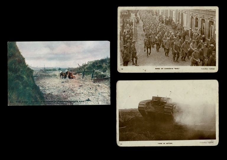 Item #4024 [WW I] Battlefront Photographs : Tank in Action ; Some of Canada's "Bag" and The Hero Saving a Wounded Comrade Under Fire. The Daily Mirror, Daily Mail.