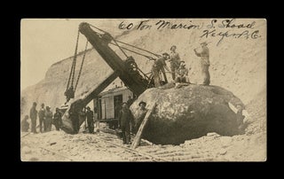 Item #4026 [Ghost Town] Early 1900's Photograph of 4 Men Hand-Drilling a Monster Boulder...