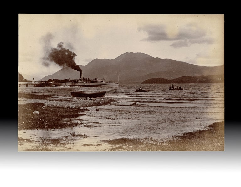 Item #4118 Circa 1870 Albumen Photograph of Steamship Paddlewheeler "Prince of Wales" & Ben Lomond from Luss in the Scottish Highlands. James Valentine, 1815–1879.