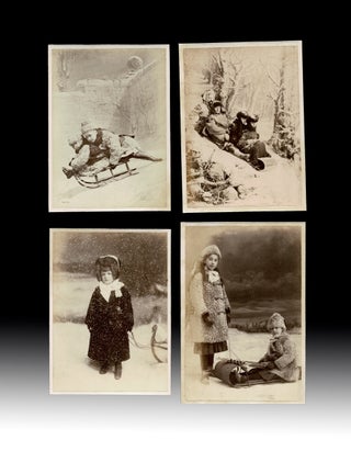 Item #4119 Four 19th Century Notman Studio Wintertime Albumen Photographs with Sleds & Tobaggans....
