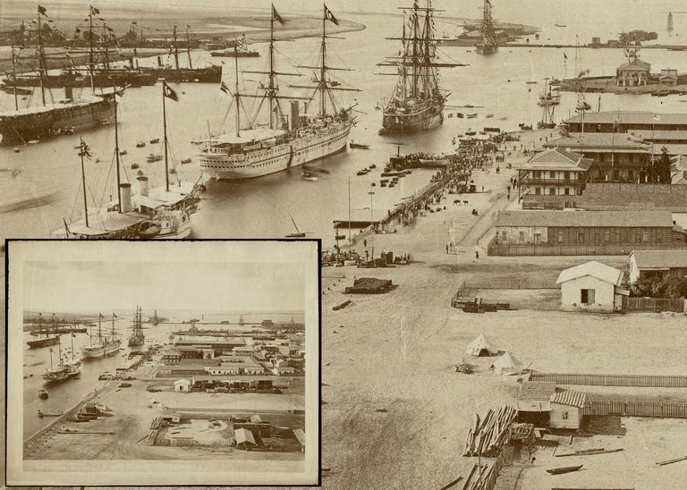 Item #4127 1875 Birds-Eye-View Photograph of Port Said & Suez Canal from Port Said Lighthouse. Comianos, Sarolidis, Photographers.