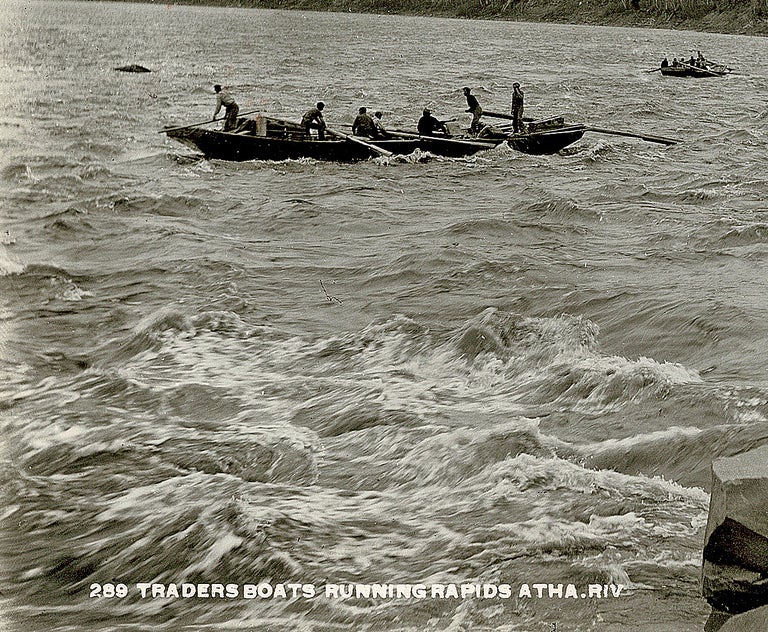 Item #4212 [Prairies, Arctic] Traders Boats Running Rapids Athabasca River. Charles Wesley Ernest Brown Mathers, Photographer, Publisher.