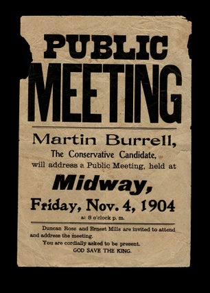 Item #4302 [Kootenay-Boundary] 1904 Handbill Announcing a Public Meeting in Midway, B.C. Martin...