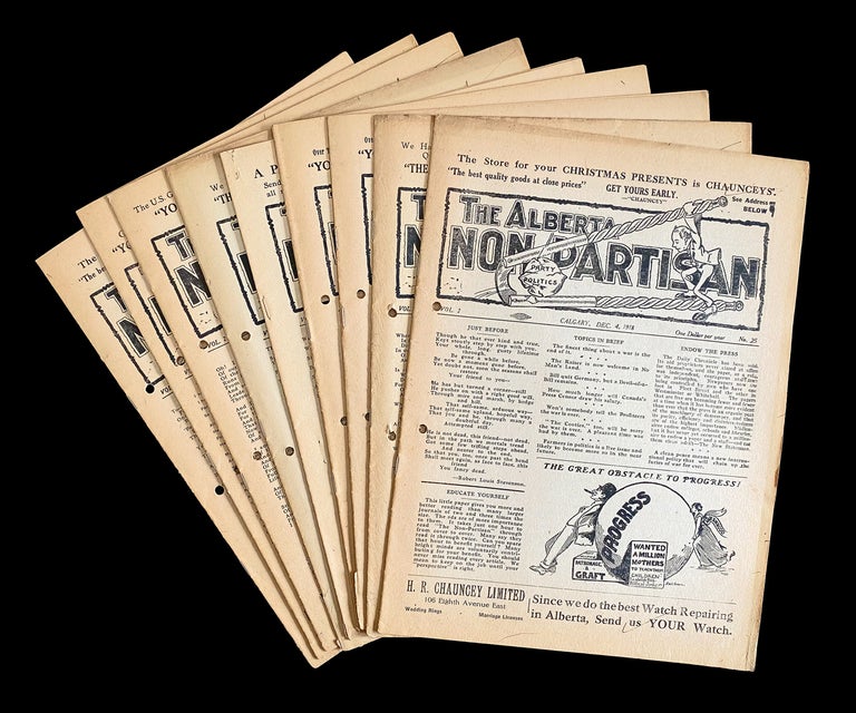 Item #4338 [Political Cartoons, Prairies] 9 Wartime Issues of The Alberta Non-Partisan. Wm. IRVINE, Louise McKinney.