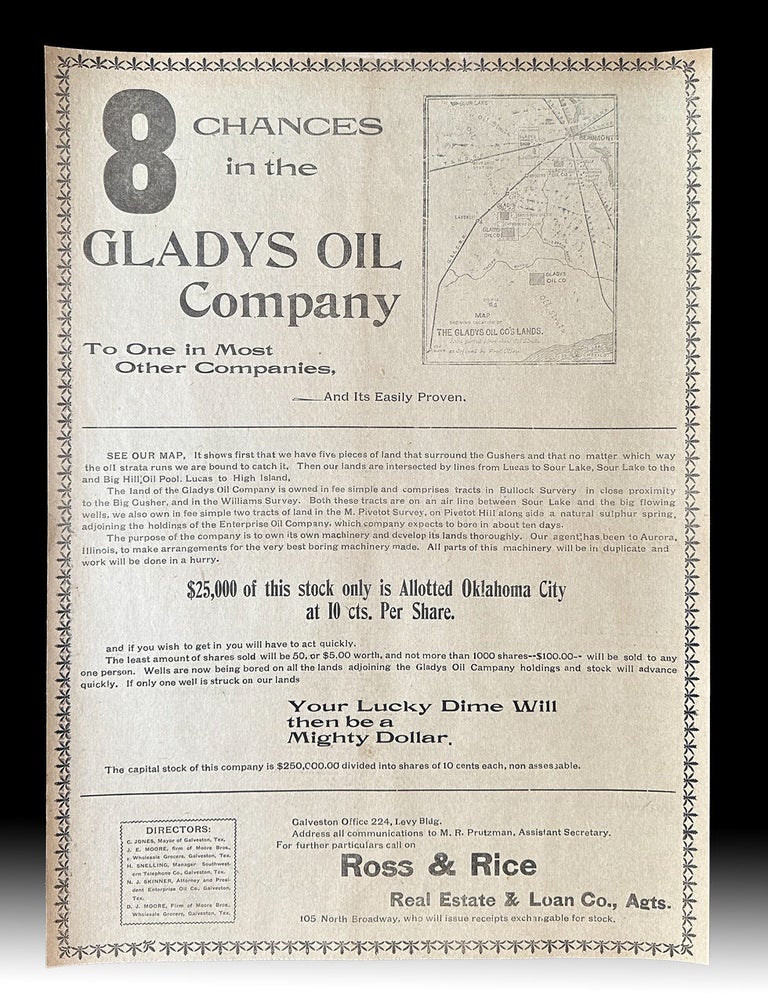 Item #4590 [Spindletop] [Petroliana] 1901 Texas Oil Company "Lucky Dime" Promotional Map and Stock Offering. Gladys Oil Company.