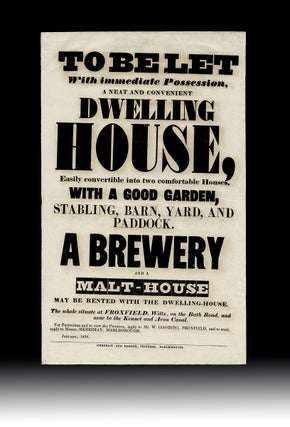 Item #4655 [Breweriania] 1838 Brewery & Malt-House "To Be Let" Letterpress Broadside. W. GOODING,...