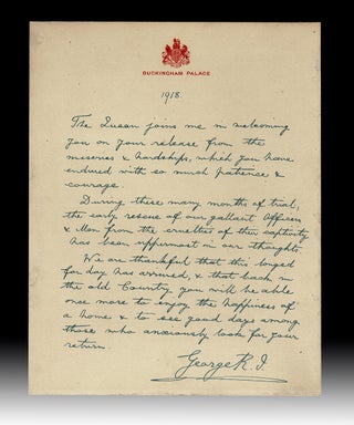 Item #4751 [ WW I ] 1918 POW Welcome Home Letter from the King of England. HRM King George V
