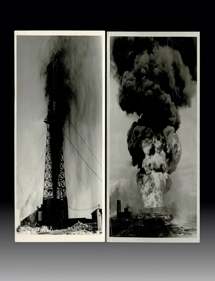 Item #4855 [Alberta Oilfield] 1948 Photos of Atlantic No. 3 Oil Well Blowing Wild. William KENSIT.
