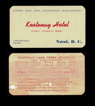 Item #4867 [Ghost Town] Business Card from the Kootenay Hotel in Natal, B.C