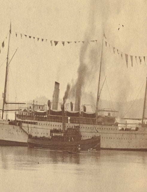 Item #5257 Maynard 1891 Photo of CPR Steamship 'Empress of India' Maiden Voyage in Victoria Harbor. Richard MAYNARD.