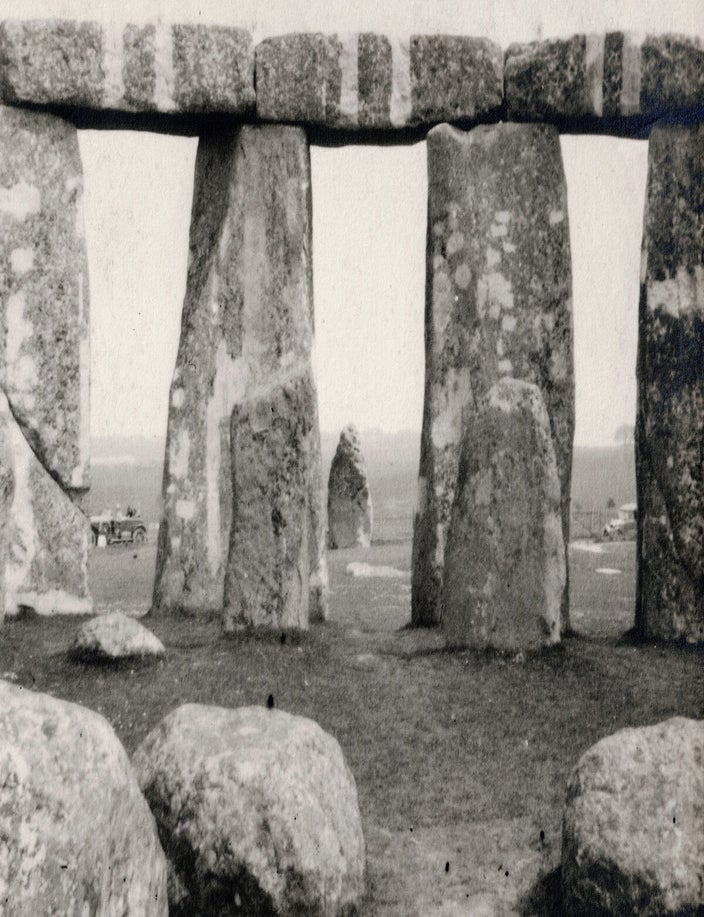 Item #5437 Stonehenge Photo Group w. 1925 Automobiles & Driver. Unknown Photographer.