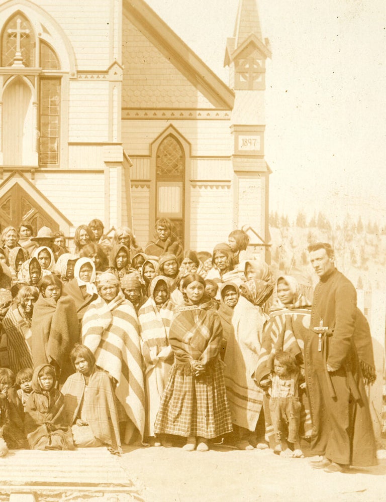 Item #5470 [Ktunaxa Nation] Photo of Kootenay Indians at St. Eugene Mission w. Father Coccola. Unknown Photographer.
