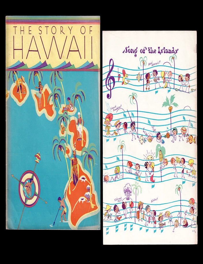 Item #5606 [Surfing] The Story of Hawaii. 1930s Travel Guide w. Ruth Taylor White Cartoon Maps & Decorations. Ruth Taylor WHITE, Cartographer.