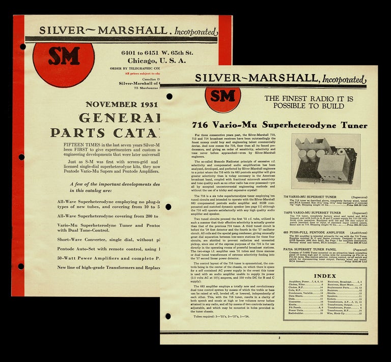 Item #701 Silver-Marshall, Inc. 1931 General Parts Catalogue (Superheterodyne, Radio, Short Wave). Inc Silver-Marshall.
